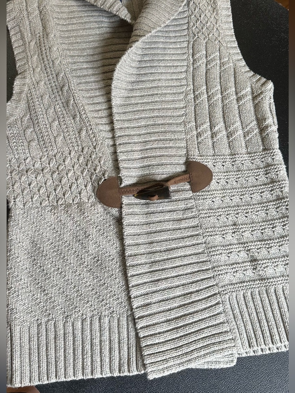 Chaps Neutral Cable Knit Sleeveless Cardigan Vest
